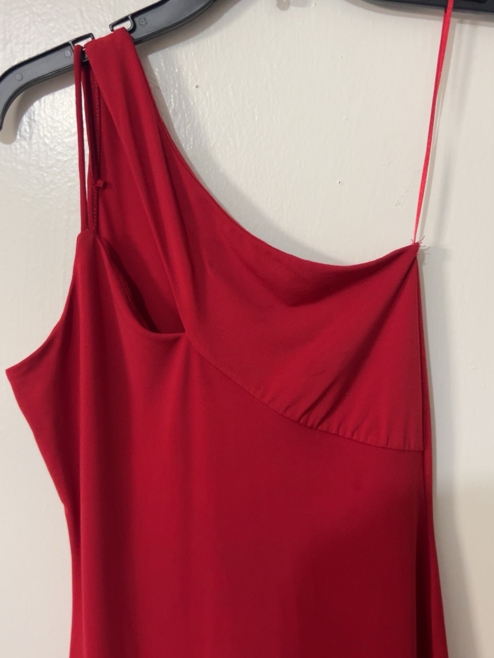 Ambiance One-Shoulder Red Satin Slip Dress